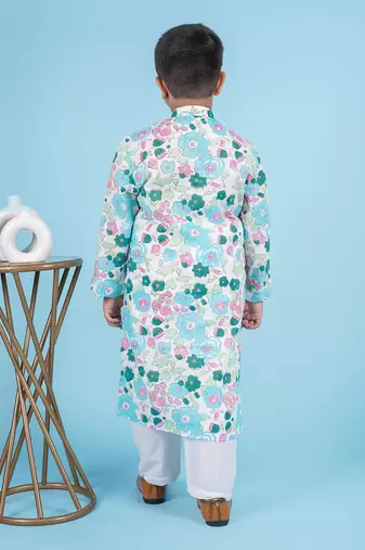 Blue cotton print floral kurta set