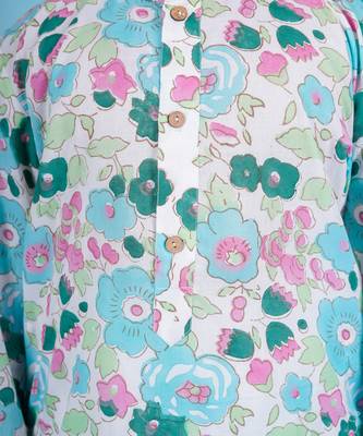 Blue cotton print floral kurta set 5