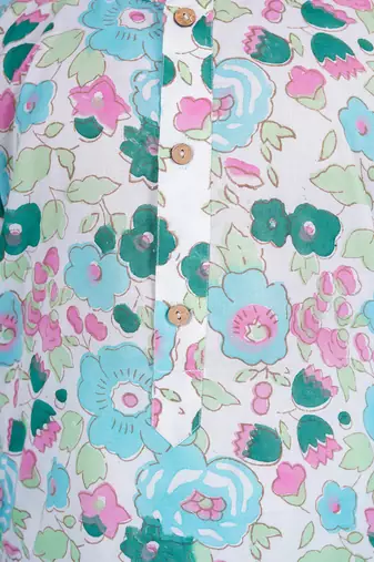 Blue cotton print floral kurta set