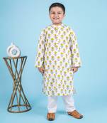 Yellow cotton print floral kurta set