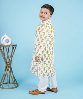 Yellow cotton print floral kurta set 2