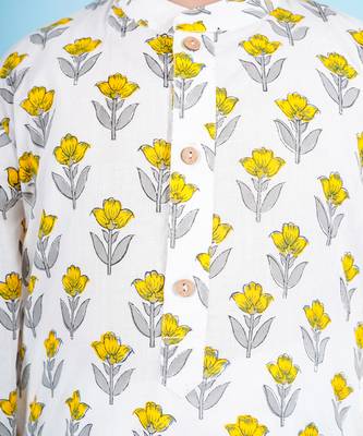Yellow cotton print floral kurta set 5