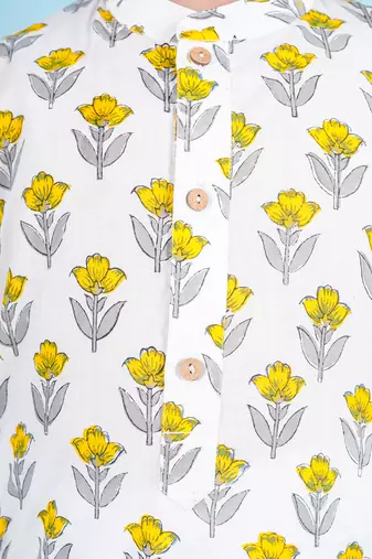 Yellow cotton print floral kurta set