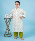 Green cotton print floral kurta set