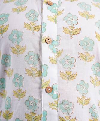 Green cotton print floral kurta set 4