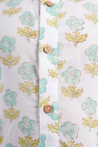 Green cotton print floral kurta set
