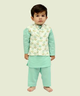 Ice blue cotton print botanic aria bundi kurta set 1