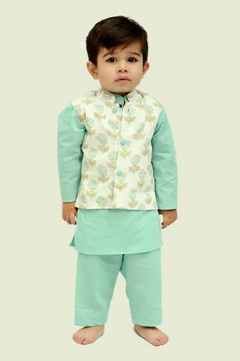 Ice blue cotton print botanic aria bundi kurta set