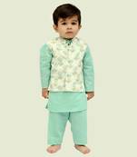 Ice blue cotton print botanic aria bundi kurta set