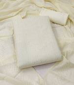 Manvaa women's white unstitched sequence chanderi cotton dressaterial 