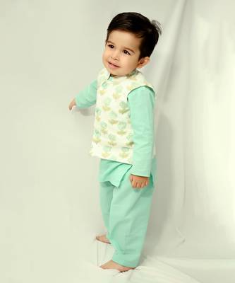 Ice blue cotton print botanic aria bundi kurta set 2