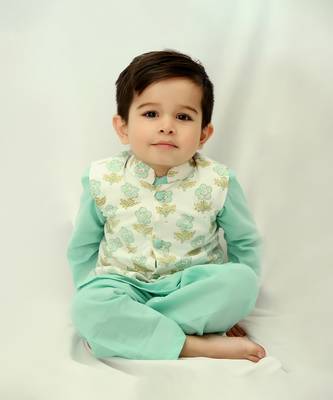 Ice blue cotton print botanic aria bundi kurta set 4