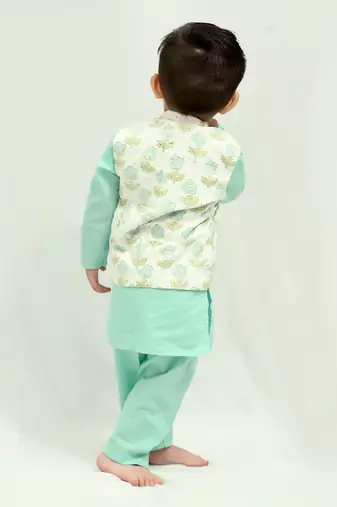 Ice blue cotton print botanic aria bundi kurta set