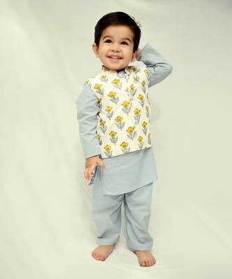White cotton print floral bud eli bundi kurta set 1