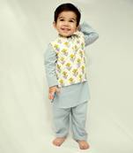 White cotton print floral bud eli bundi kurta set