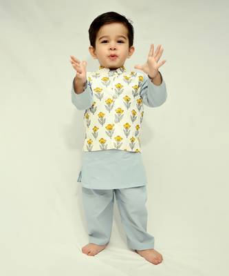 White cotton print floral bud eli bundi kurta set 2