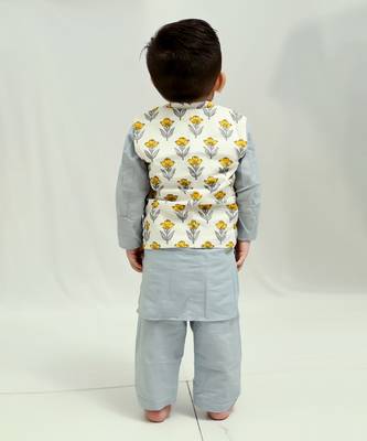 White cotton print floral bud eli bundi kurta set 4