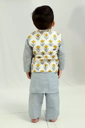 White cotton print floral bud eli bundi kurta set