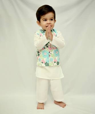 White cotton print blossom max bundi kurta set 1