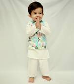 White cotton print blossom max bundi kurta set