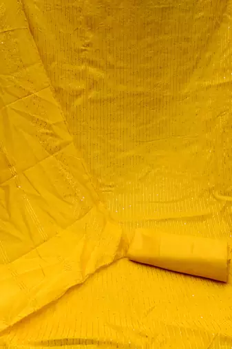 Manvaa women's yellow sequence chanderi cotton dressaterial