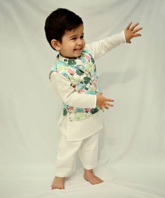 White cotton print blossom max bundi kurta set 2