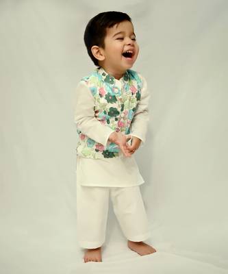 White cotton print blossom max bundi kurta set 3