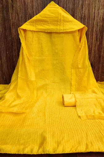 Manvaa women's yellow sequence chanderi cotton dressaterial