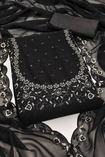 Manvaa women's black unstitched sequence georgette dressaterial 
