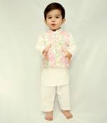 White cotton print floral blossom finn bundi kurta set