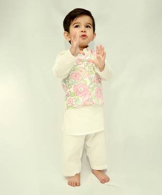 White cotton print floral blossom finn bundi kurta set 2