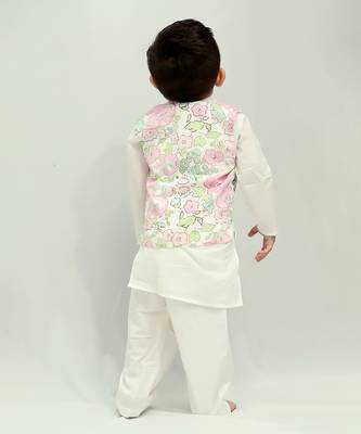 White cotton print floral blossom finn bundi kurta set 4