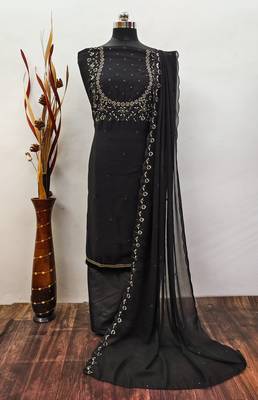 Manvaa women's black sequence georgette dressaterial 3