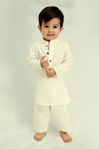 White cotton print floral blossom finn bundi kurta set