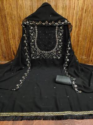 Manvaa women's black sequence georgette dressaterial 4