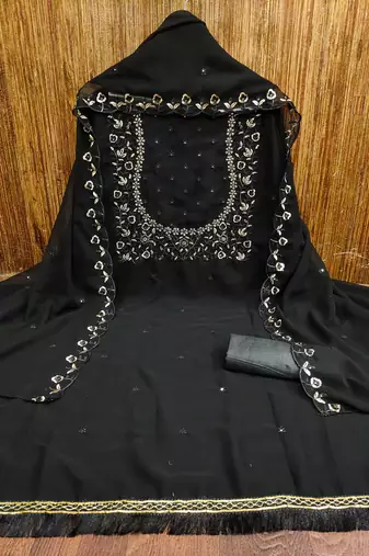Manvaa women's black sequence georgette dressaterial