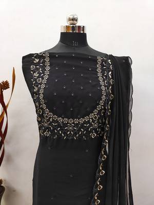 Manvaa women's black sequence georgette dressaterial 5
