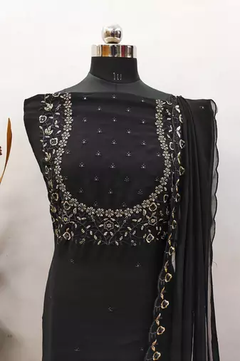 Manvaa women's black sequence georgette dressaterial
