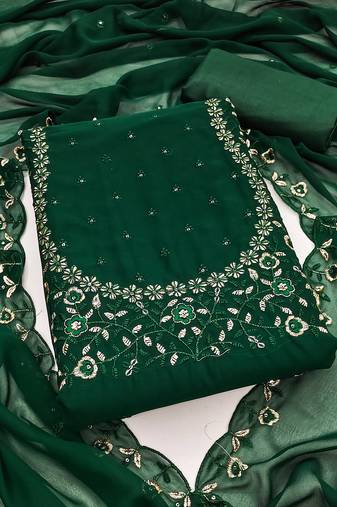 Manvaa women's green unstitched sequence georgette dressaterial 