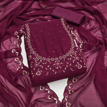 Manvaa women's wine sequence georgette dressaterial 1