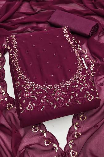 Manvaa women's wine unstitched sequence georgette dressaterial 