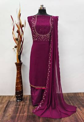 Manvaa women's wine sequence georgette dressaterial 3