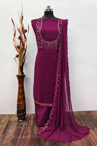 Manvaa women's wine sequence georgette dressaterial