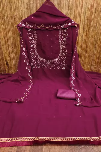 Manvaa women's wine sequence georgette dressaterial