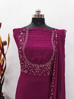 Manvaa women's wine sequence georgette dressaterial 5