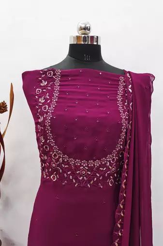 Manvaa women's wine sequence georgette dressaterial