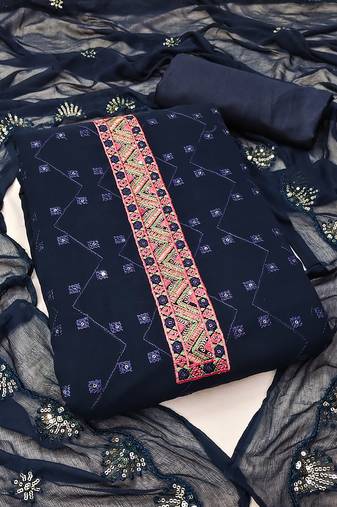Manvaa women's blue unstitched sequence georgette dressaterial 