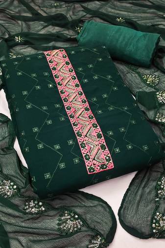 Manvaa women's green unstitched sequence georgette dressaterial 