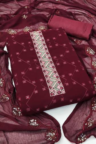Manvaa women'saroon unstitched sequence georgette dressaterial 