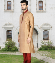 Chiku art silk solid kurta churidar for men's indian traditional ethnic wear